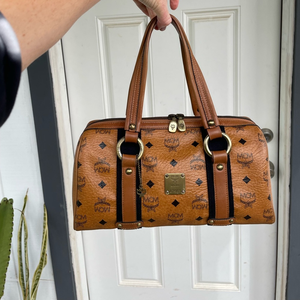 Authentic MCM cognac Boston bag